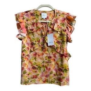 Misa Emi Top - Floral Ruffle Sleeve Top - Multicolor